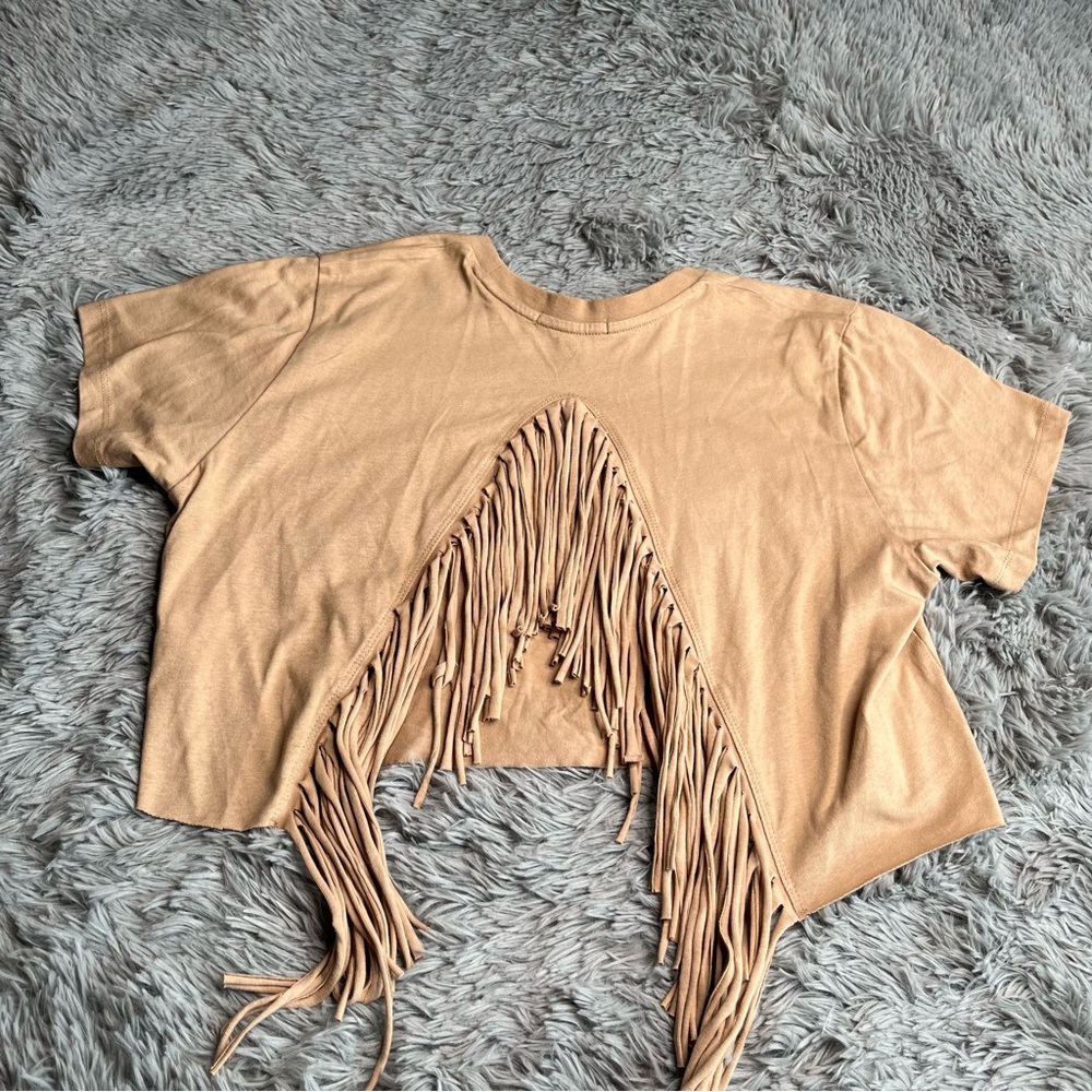 Forever 21 Shirt Womens Medium NWT Fringe Back Crazy Horse Rodeo Western Tan - Picture 6 of 8